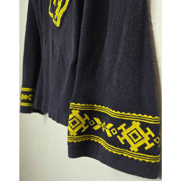 Tory Burch Terry Cloth Tunic Small Navy Yellow Embroidered Plunge Flare VTG Y2K - Picture 2 of 11